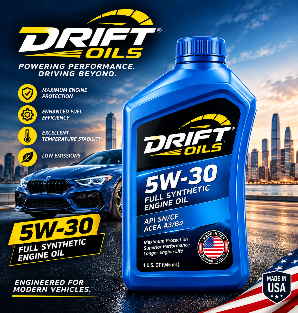Drift Oils 5W-30 Full Synthetic engine oil bottle